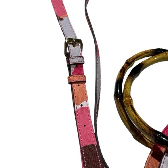 Trina Turk Rainbow Petals Floral Straw Satchel Crossbody Bag Bamboo Handles - Picture 10 of 10